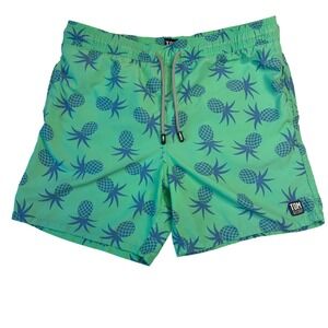 Tom and Teddy Pineapple Swim Trunks Men's Size Medium Green Blue Elastic Waist
